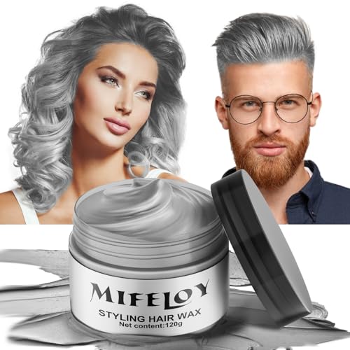 Silver Gray Temporary Hair Color Wax, Instant Natural Hairstyle Cream Dye, Grey Styling Pomadesfor Men Girls Women Youth, Disposable Coloring Mud for Party Cosplay DIY Halloween