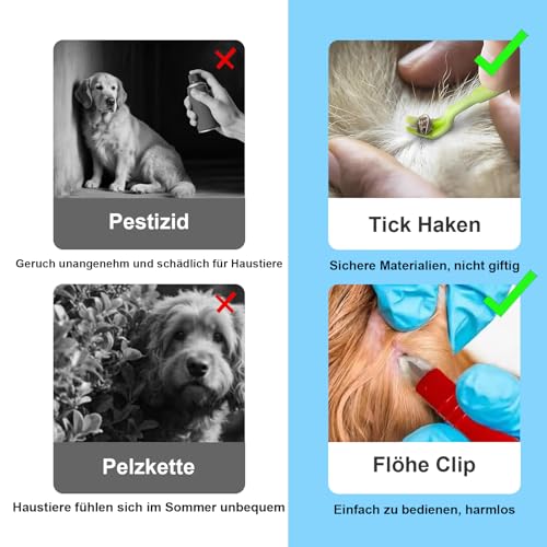 AUXHCYL Zeckenzange für Hunde, 3er Set Zeckenhaken Katze und 2er Set Zeckenpinzetten, Einfacher und Sicherer Zeckenzange Mensch für Hund, Katze, Pferd