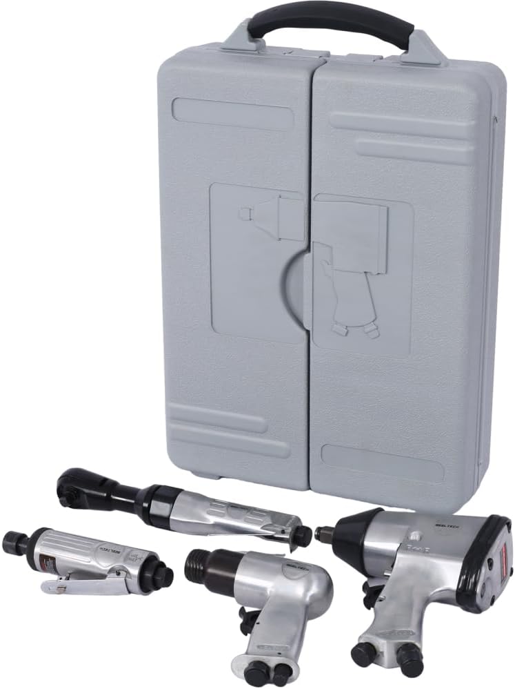 Air Tool and Accessories Kit with Storage Case, 71 Piece Set with Impact Wrench Ratchet Die Grinder Air Hammer Hose Fittings and Couplers, Durable Aluminum Housing, Homonova (Silver)