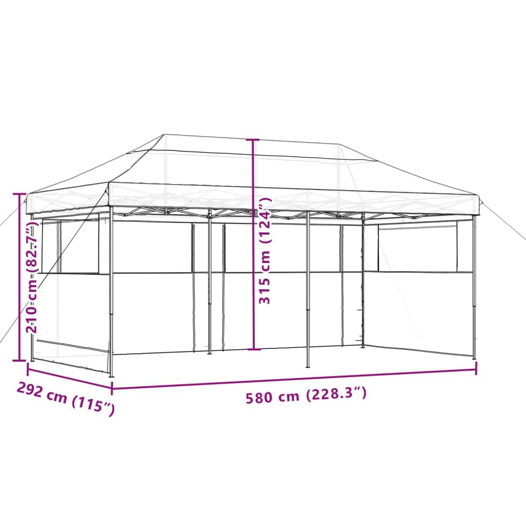 Markiza Pop-Up 3 ścianki terakota 580 x 292 x 315 cm | Rama stalowa malowana proszkowo, przezroczyste okna, w zestawie 12 śledzi i 6 lin