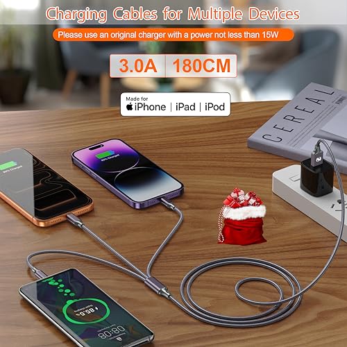 Multi Charging Cable (6ft 2Pack),3 in 1 USB Charging Cable for Multiple Devices - image 3