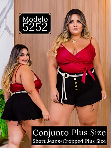 Conjunto Plus Size Grande [Short Jeans Plus + Blusa Plus] Coleção Bella Plus Leminsk Deluxe (Tamanho