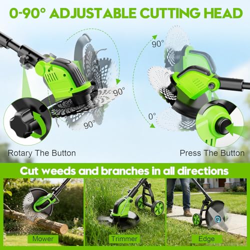 20000 RPM Electric Weed Eater Battery Powered 6000mAh, 12″ Brushless Electric Weed Wacker Cordless Wheeled Edger Trimmer, 4-in-1 Brush Cutter Heavy Duty/String Trimmer/Lawn Mower Edger, 2 Battery Tool by reffmov - Image 3