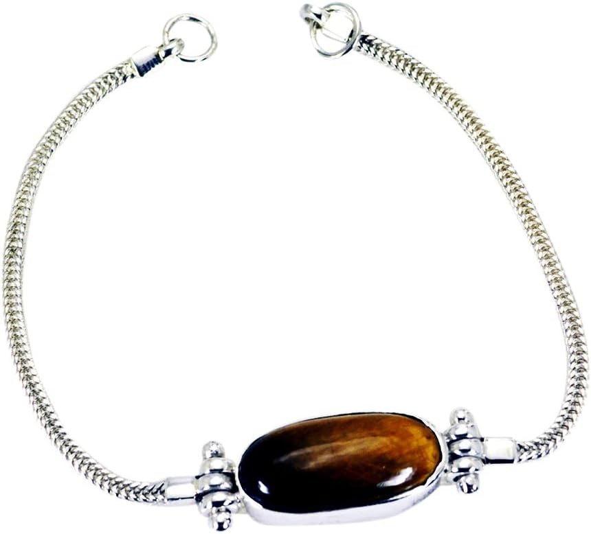 Real Tiger's Eye Sterling Silver Link Bracelets Bezel Style Gift for Her Size 6.5-8 Inch