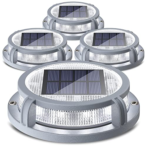 SIEDiNLAR Solar Deck Lights Outdoor 2 Modes 16 LEDs Driveway Markers Dock Light Solar Powered Waterproof for Ground Step Pathway Walkway Stair Garden Road Yard 4 Pack (Cool White/Warm White) by SIEDiNLAR - Used condition - US$31.34