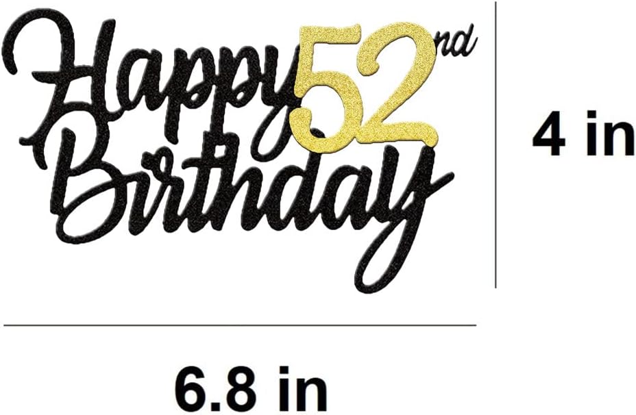 Happy 52nd Birthday Cake Toppers Glitter 52nd Anniversary Cake Topper 52 Years Loved Bday Decorations 52 Gold Birthday Cake Decorations Fifty-two Party Supplies for Women Men(Black Gold) image 2