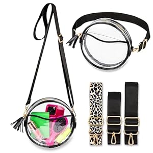 2-in-1 Round Small Clear Purse for Stadium Events – Cute Transparent Stadium Approved Clear Bags for Women Worn On Shoulder, Waist, Crossbody – See Through Stadium Bag for Sports, Concerts, Festivals