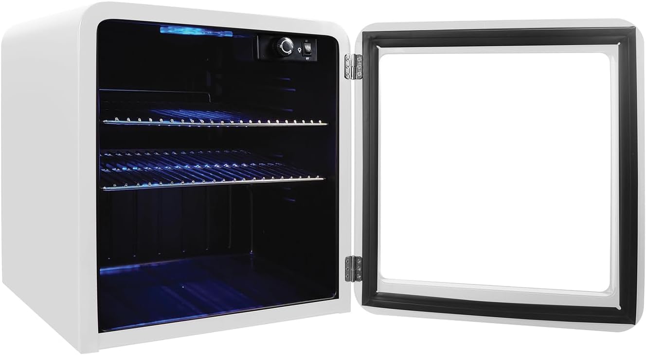 Interior of Magic Chef MCB17CHW Beverage Cooler with LED lighting and shelves