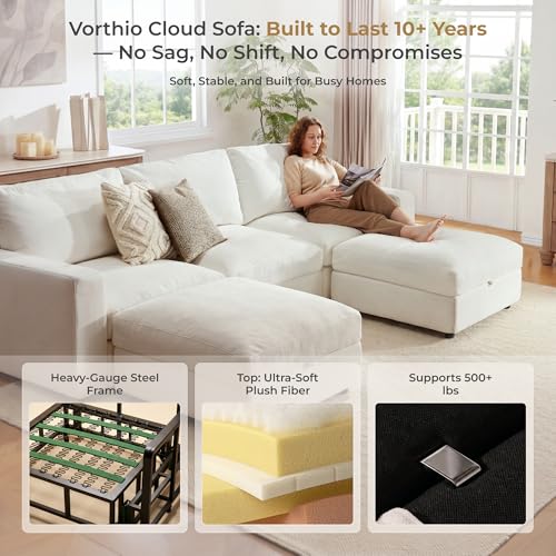 Image of Cloud Couch Sectional 113.8'' Oversized Modular Deep Seat Sofa U Shaped Comfy White Cloud Couch with Washable Cover for Living Room 3 Seat & 2 Ottoman