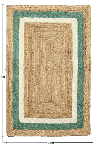 Tapis à tissage plat beige et bleu turquoise facile à nettoyer pour salon - 4