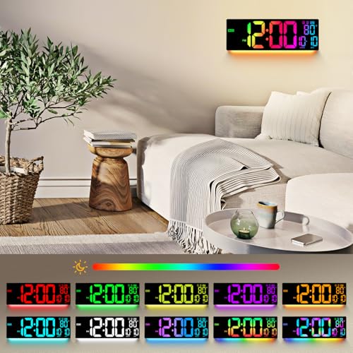 Image of 16.5 inch Large Digital Wall Clock: 11 RGB Color LED Display with Remote Control, Auto DST, Temperature & Date, Big Number Wall Clock for Seniors, Classroom, Office, Gym, Home Decor Black