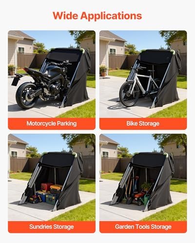 VEVOR Motorcycle Storage Shelter with Security Lock, 600D Oxford Flip-Up Garage Tent, Heavy-Duty All-Weather Motorcycle Cover with Ventilation Windows, 110 x 43 x 63 in Outdoor Vehicle Shelter, Black - 4