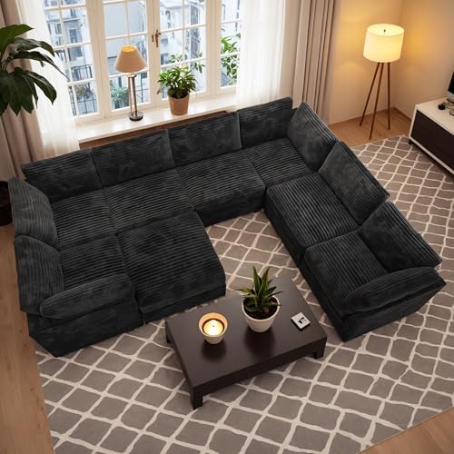 Luxury Modular Sectional Sofa Couch,Oversized L Shaped Cloud Couch for Living Room,Deep Seat Sofa Couch with Convertible Ottoman,Chenille Blue