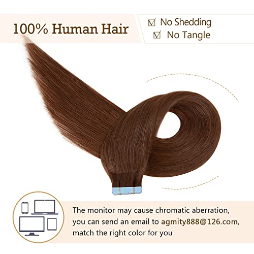 AGMITY Tape in Hair Extensions 100% Real Human Hair Chocolate Brown 16 inches 20pcs 40Gram Invisible Straight Thick Tape in Human Hair Extensions(16 inches #4 Medium Brown) - Image 2
