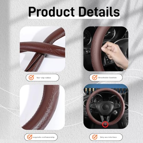 Red Rain Brown Steering Wheel Cover Cowhide Car Steering Wheel Cover by Red Rain - Used condition - Image 2