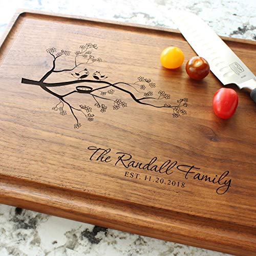 Personalized Cutting Board Custom Engraved Lovebirds Design (#037) Wedding Or Anniversary-Housewarming Or Corporate Gift Usa Handmade By Wedding Gift Boutique #TOP4