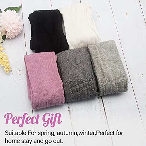 5 Pack Baby Girls Cable Knit Leggings Ankle Cotton Footless Tights Full Length Warm Pants for Kids 1-6T4