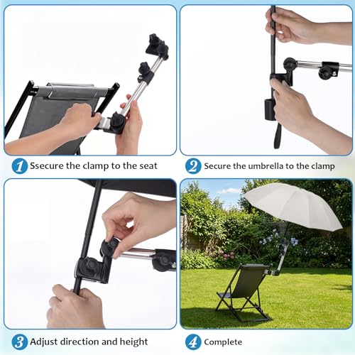 Hsei 2 Pcs UPF 50+ Beach Umbrella with Adjustable Universal Clamp Above Ground Pool Sunshade 50" Large Windproof Travel Portable Golf Umbrella Adjustable for Beach Chair Stroller Fishing(White) by Hsei - Image 4