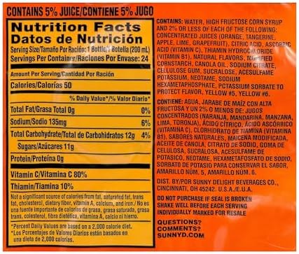 SunnyD Tangy Original Orange Flavored Citrus Punch, 6.75 Fluid Ounce, 24 Count,Bottle - 1