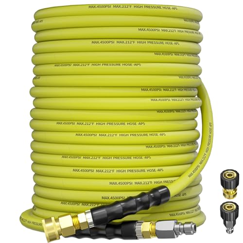 Pressure Washer Hose 100FT 3/8" for Cold and Hot Water 212F, with Swivel Quick Connect, 4500PSI Kink Resistant Grade Steel Wire Braided, Power Washer Hose With 2pcs M22-14mm Adapter