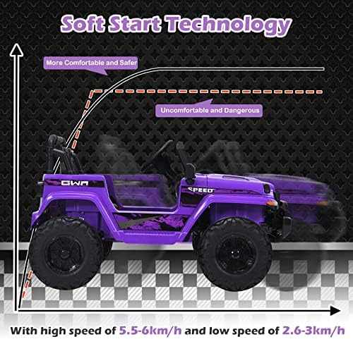 INFANS Kids Ride on Car Truck with 2.4G Remote Control, 12V Battery Powered Electric Cars for Kids w/3 Speeds, Battery Display, LED Lights, Safety Belt, Music & Horn, Bluetooth/FM/USB (Purple) - 4