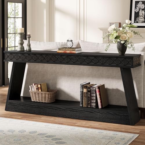 Tribesigns Modern Console Table, 71-Inch Extra Long Entryway Table with Storage, 2-Tier Narrow Sofa Table Behind Couch, Farmhouse Wooden Accent Table for Living Room, Hallway, Foyer, Black