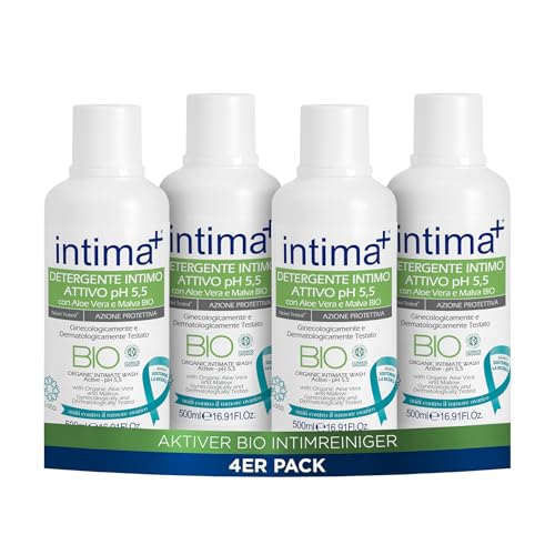 Intima+ | Intima BIO Aktivwaschmittel pH 5,5, mit Aloe Vera und Malve, mit schützender Wirkung, 4 x 500 ml
