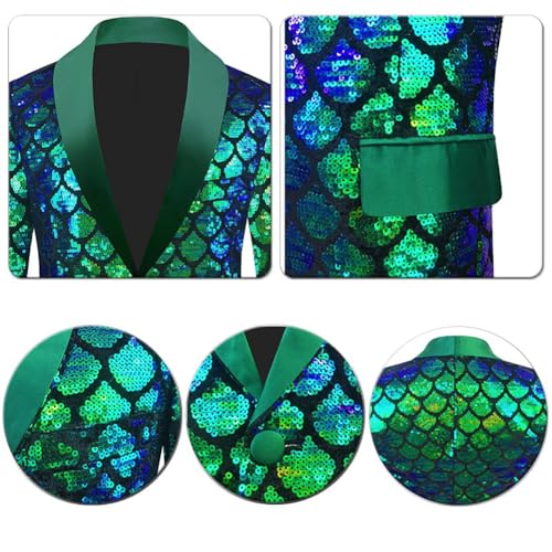 Men's Velvet Sequin Tuxedo Blazer Jacket for Prom Shawl Lapel Slim Fit Single Breasted Scale Pattern3