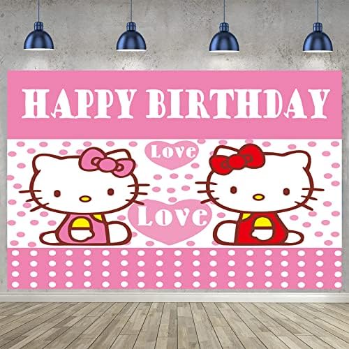 Birthday Party Decorations Backdrop for Kids，Make Your Child's Birthday Unforgettable with Our Adorable Kawaiihello Birthday Kittty Backdrop - Perfect for Picture Taking5ft x 3ft