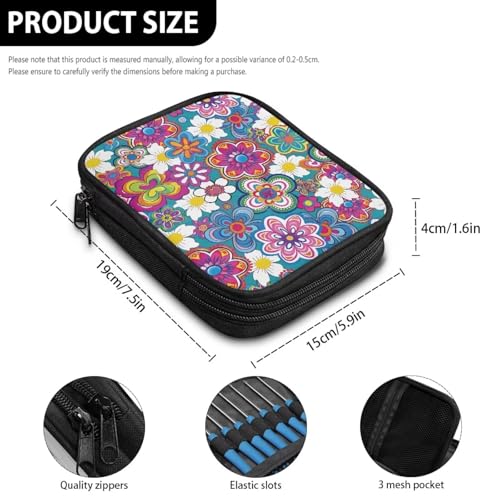 Image of Boho Floral Crochet Hook Case with Web Pockets Knitting Needle Organizer - Portable Crochet & Knitting Storage for Hooks, Needles & Supplies