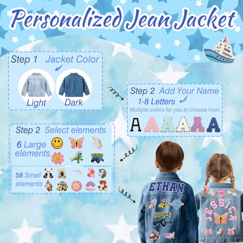 Custom Jean Jacket for Girls Boys Personalized Kids Denim Jacket with Names Long Sleeve Outerwear Jackets Clothes Back to School Outfits 1-12 Years Old Christmas Birthday Gifts for Toddlers3