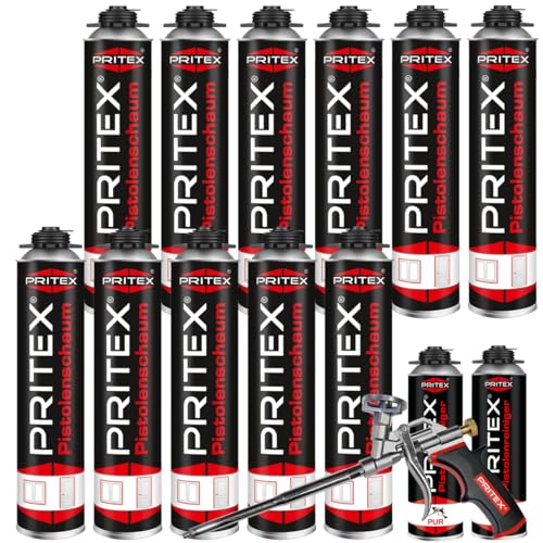 Bauschaum Set 11 x 750ml Pistolenschaum inkl. 2 Pistolenreiniger 500ml + Schaumpistole PU Schaum Montageschaum