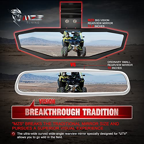 Image of MZS Aluminum UTV Rearview Center Mirror, Ranger Rear View Mirror Compatible with XP 1000 Crew, 1000 Diesel Crew, Midsize 500 570 Crew, XP 570 Crew, XP 900 Crew, EV, ETX, Defender