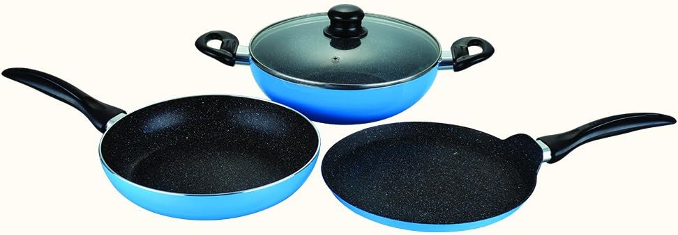 Wonderchef Athena Aluminium Nonstick Cookware Set, 4Pc - Blue