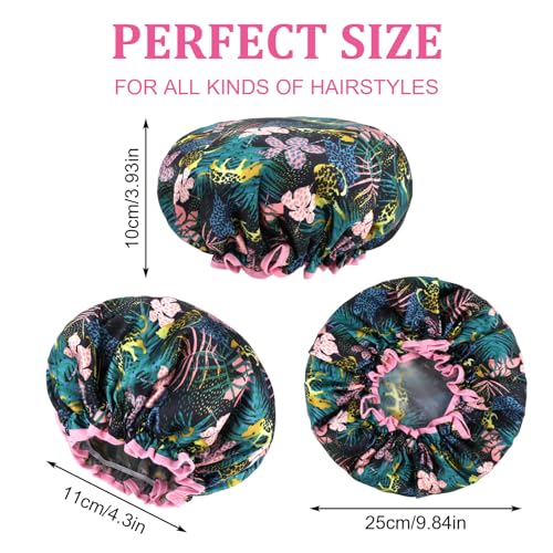 Abeillo 4 Packs Double Layer Shower Caps Reusable Bath Cap Waterproof Elastic Shower Hat Edge Covering Ears for Women Shower Spa Salon - Image 3