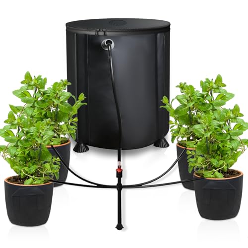 Automatische Bewässerungssystem Indoor 50L - 2 Wochen Autonomie 360° Sprinkler mit IPX8 Wasserdicht Pumpe für Garten/Balkon/Zimmerpflanzen (inkl 4 Pflanzentaschen)