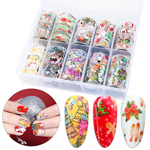 Christmas Nail Stickers 3D Self-Adhesive Transfers Christmas Nail Art Stickers Snowman Snowflake Christmas Tree Deer Nail Foil Stickers for Christmas DIY (Pattern A)