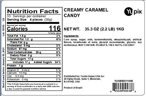 Yupik Creamy Caramels, 2.2 lb (35.2 oz), Gluten-Free, Individually Wrapped, Semi-Soft Candies, Caramel & Vanilla Flavor, Sweet Candy, Delicious Snacks, Ideal for Gifting, Halloween & Holidays