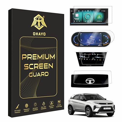 Image of OHAYO 4 Pack Screen Protector for Tata Nexon 2025 & 2026 Creative+ PS DK 1.2 Petrol | 10.25 inch Infotainment (Thin Bezel) + 7 inch MID + AC Touch Panel + Steering Cluster Protection | 9H Hardness, HD Clear, Scratch Resistant, Not Tempered Glass