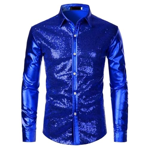 Camisa de actuación escénica para hombre con brillo de lentejuelas