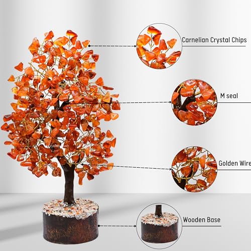 Image of Certified Carnelian Crystal Tree for Good Luck - Healing Crystals Money Tree for Wealth, Positive Energy at Home Office - Decorative Spiritual Gifts for Vastu, House Warming