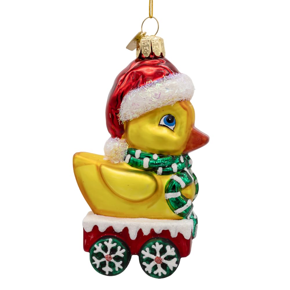 Kurt Adler Noble Gems Glass Duck with Santa Hat Ornament