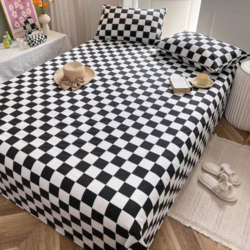 Parure de lit à carreaux noirs et blancs Houseri pour stopper le drap qui glisse - 4