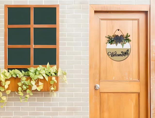 Cartello di benvenuto nero per porta d'ingresso, rotondo in