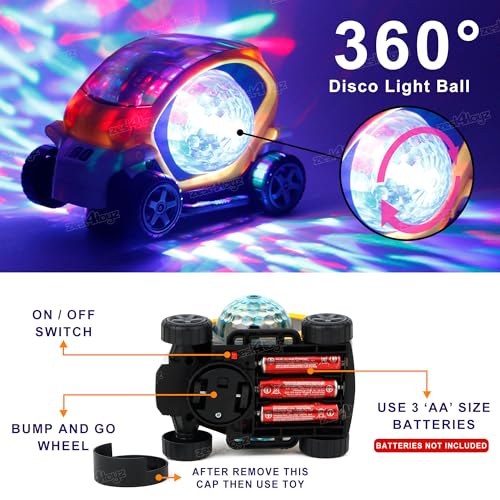 Image of Zest 4 Toyz Stunt Car 360 Degree Rotating Stunt Car Bump and Go Toy with 4D Lights & Sounds Musical Car Battery Operated Toy for Kids - Assorted (Pack of 1)