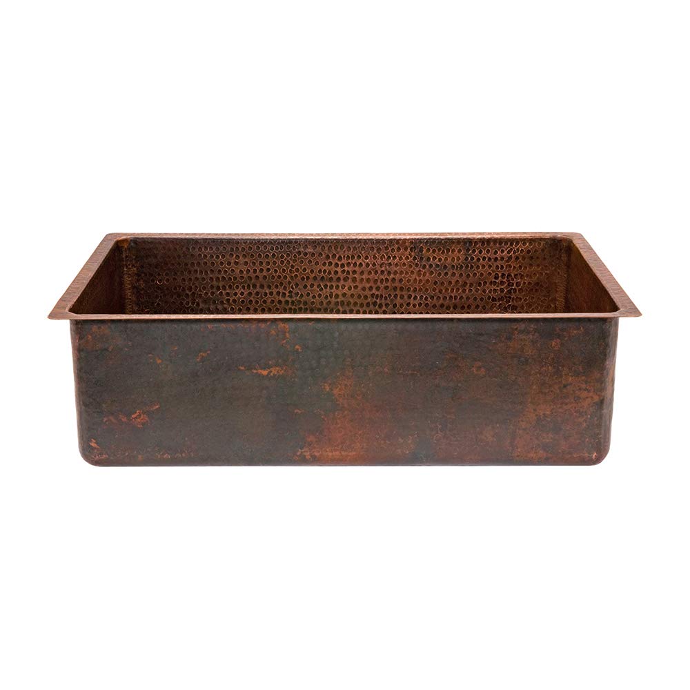 Premier Copper Products KSDB30199 76,2 cm miedziany młotkowany zlew kuchenny pojedynczy zlew