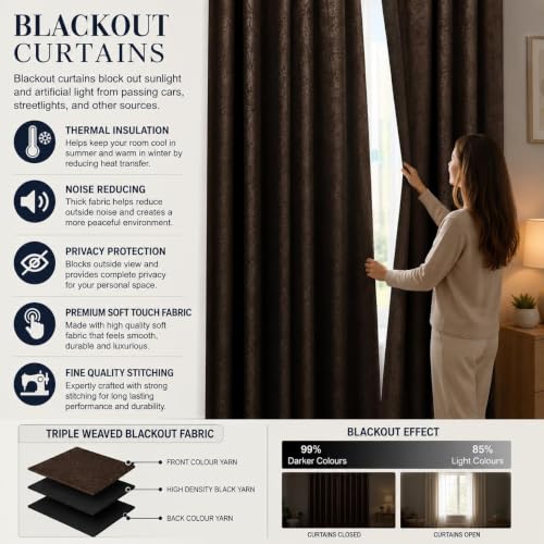Image of Blackout Printed Window Curtains 5 Feet Long Set of 2 Curtains with Tie Back, Parda Windows, Printed Curtains for Living Room, Bedroom, 80-85% Blackout (5 Feet, Magnolia Mist)