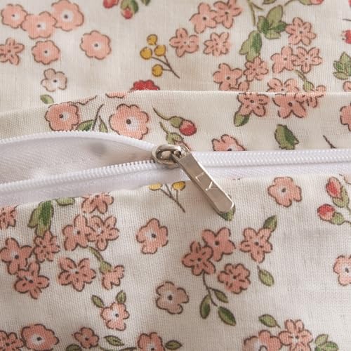 VM VOUGEMARKET Cotton Duvet Cover Twin Pink Flower Duvet Cover with Ruffle Pillowcases Teen Girls Aesthetic Bedding Set Garden Style Blooming Comforter Cover with Zipper Ties (3 pcs,68x86 Inch)