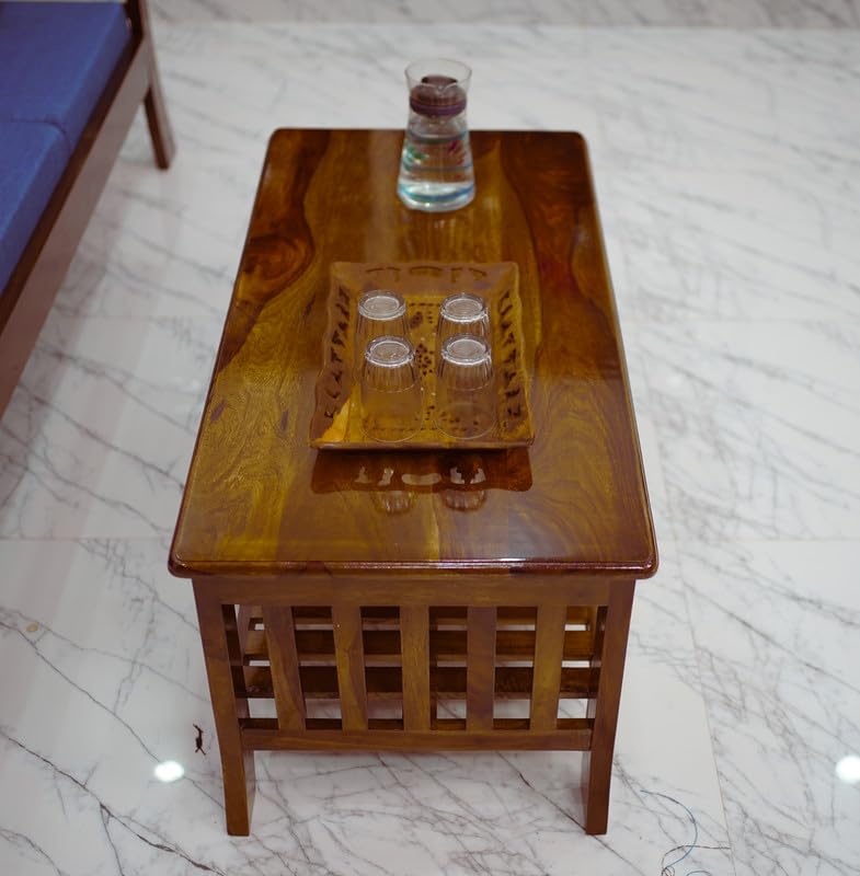 Image of WELLBORN Wooden Center Table /CoffeeTable /Sheesham Wood Tea Table for Living Room, Bed Room, Waiting Room, Hotels, Office, Restaurant, CAF (38xW20xH17.5 Inch)