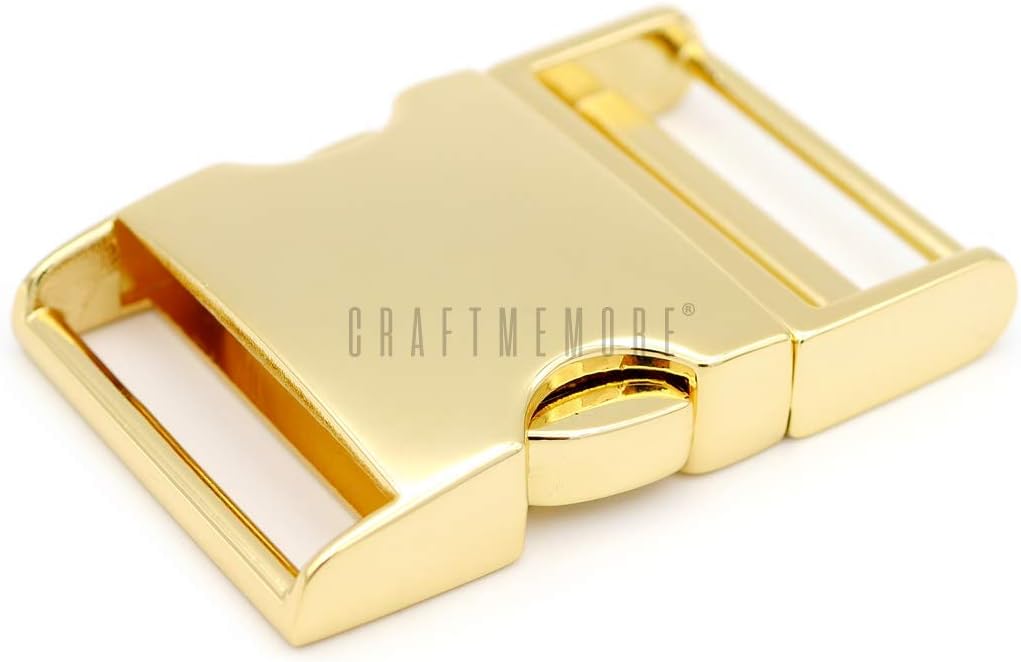 CRAFTMEMORE 1 pc 1-1/2 inch Metal Curved Side Release Buckle Adjustable Lock for Belt Backpacks Pet Collar (Gold)